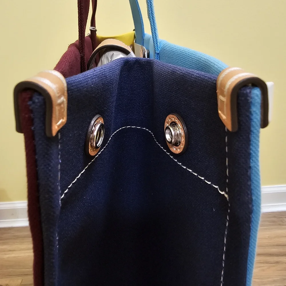 NEW TORY BURCH ELLA COLOR-BLOCK CANVAS TOTE - Picture 15 of 17